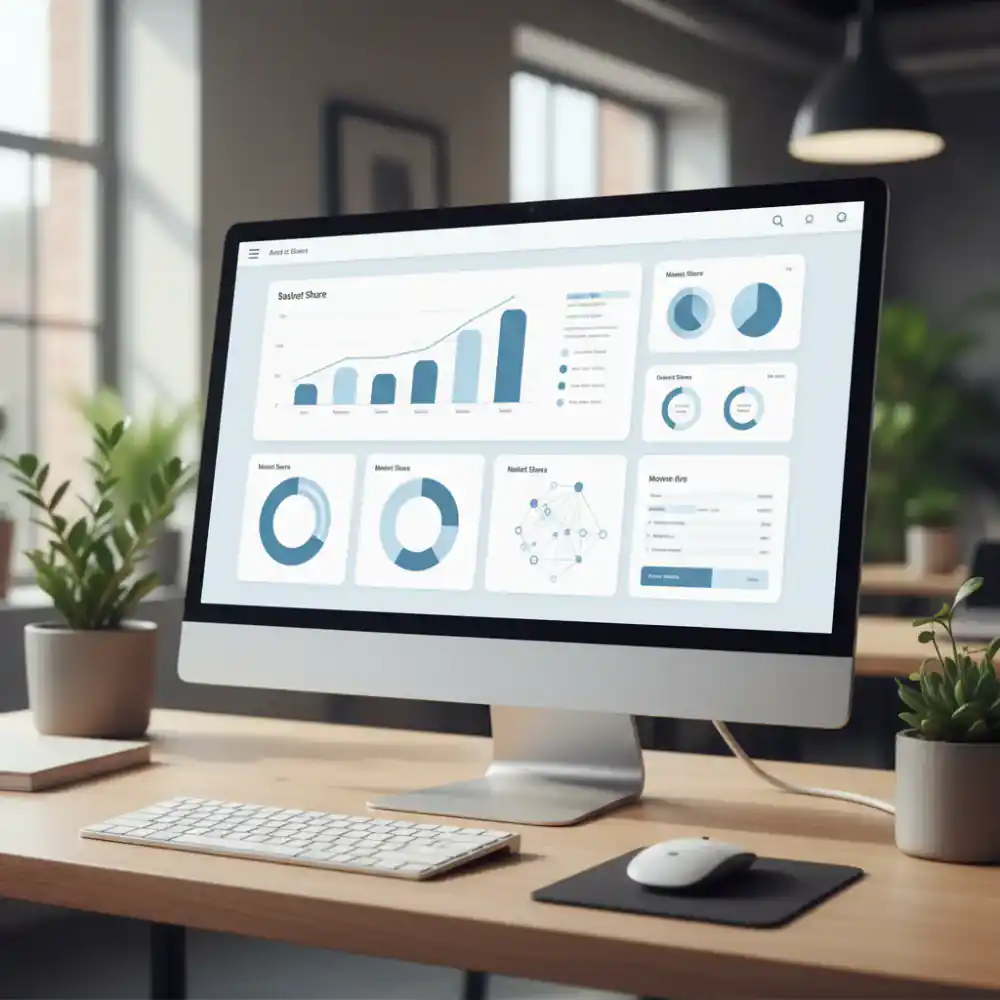 B2B software dashboard displayed on a large monitor