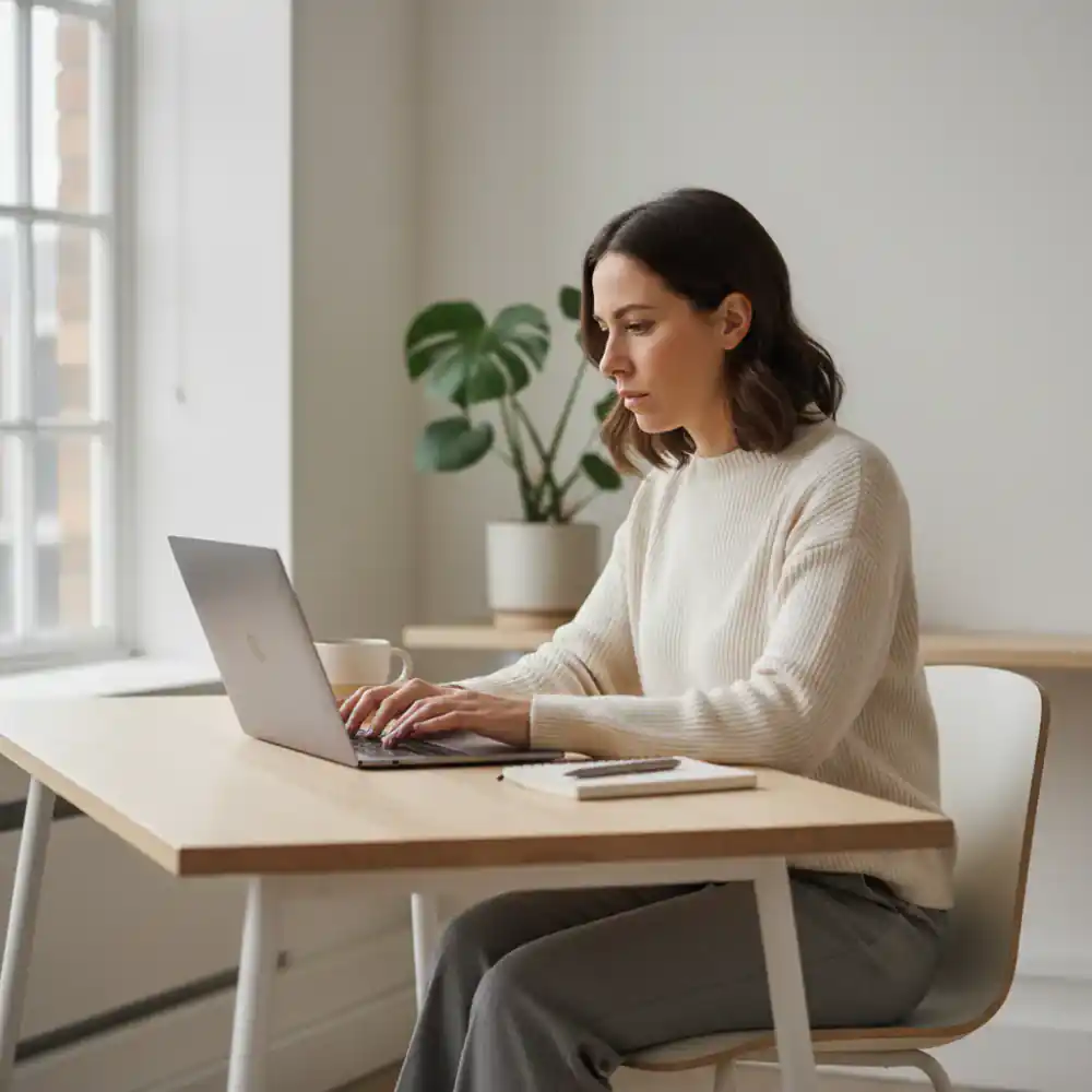 Copywriter drafting professional content on a laptop